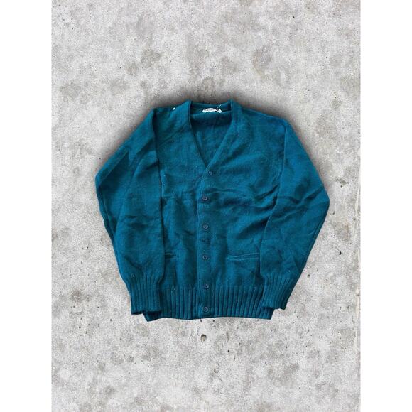 Vintage McGregor Mens Sportwear Wool Dad Cardigan‎ Knit Sweater Teal Green Large - Picture 1 of 5